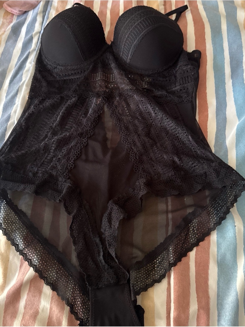 Sheer Black Lace Underwire Bodysuit - Women Intimates